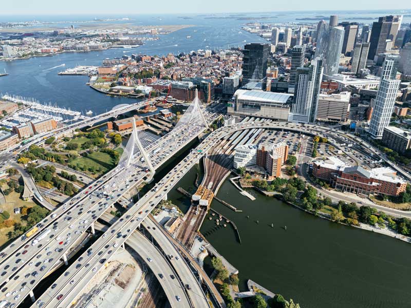 Aerial photo of Boston: Land Up Capital, based in Boston, MA, facilitates acquisition financing loans.