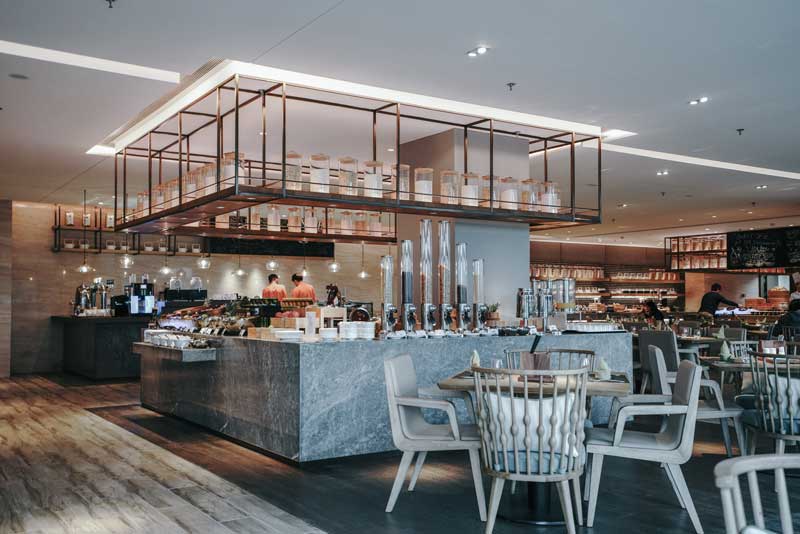 restaurant bar construction loans - photo of a Restaurant interior, part of hotel, fresh and simple design style.